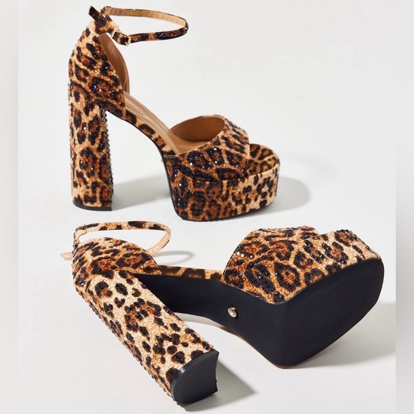 NWT Azalea Wang Leopard Wilmore Rhinestone Platform Heel - Picture 2 of 12